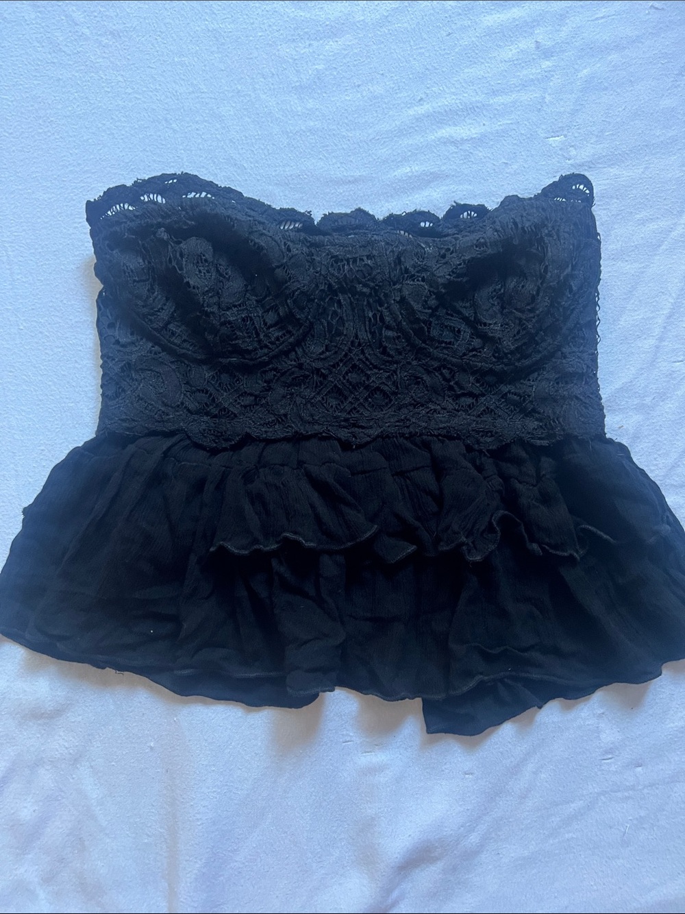 Free People Black Strapless Lace Peplum Crop Top